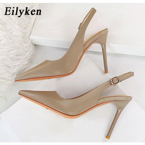 Eilyken 2021 Autumn Sexy Pointed Toe Thin High Heels Sandals Women Fashion Buckle Strap Stripper Shoes Ladies Pumps Big Size 43