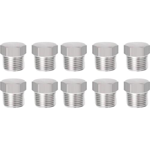 Hot XD-10Pcs Stainless Steel Outer Hex Thread Socket Pipe Plug Fitting 1/4Inch NPT Male Hexagon Oil Plug