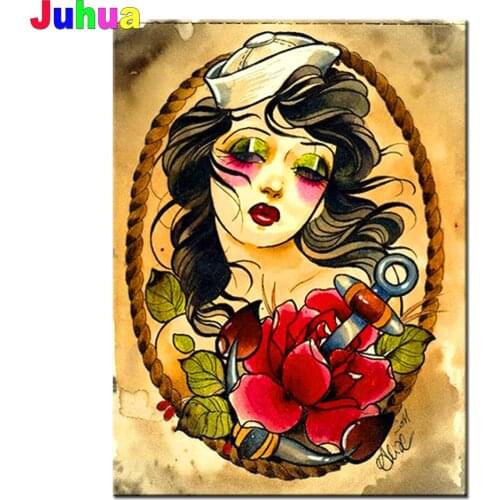 Mary Old School Tattoo 5d Diy Diamond Painting Full Drill Square Round Lady Diamond Embroidery Diamond Mosaic Sale Home Decor