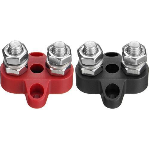 DC 48V Bus Bar Power Terminal Junction Blocks Negative M8 Heavy Positive Power Distribution Studs with 2 Screws black red