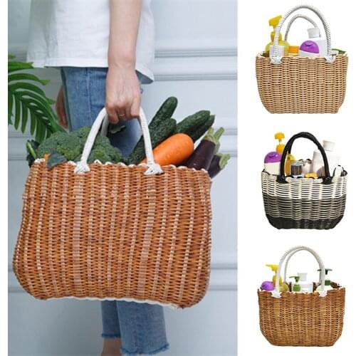 Handmade Basket with Handle Camping Picnic Basket for Wine Flower Shopping Storage Hamper Kitchen Organizer Home Decor MUMR999