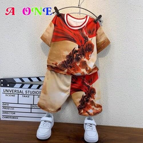 Summer boys clothing set kids clothes baby outfits t-shirt + shorts 2 pcs set fashion cartoon print 2-12T yrs