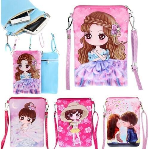 Cute Cartoom Sweet Girl Mini Shoulder Bag Soft Touch Mobile Phone Bag Female Corssbody Bags Daughter Gift Purse Wallet Pouch Bag