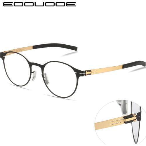 Titanium Alloy Prescription Glasses Men Ultra Light Round Shape Myopia Prescription Glasses Optical Frame Without Screw Glasse