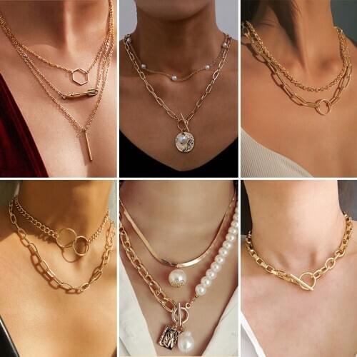 NEW Choker Chains Necklace Women Two Layer Round Necklaces Gold Color Necklace Chocker Neck Fashion collier femme collar rasae