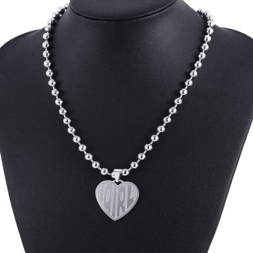 FIREBROS 2021 New 316L Stainless Steel Igirl Heart Pendant Necklace Rosary Neck Chain Women Harajuku Streetwear Hip-Hop Jewerly