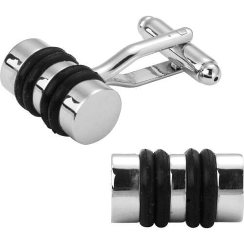 A pair of high quality laser metal silvery cylindrical black rope Cufflinks groom wedding gifts for men shirt cuff Cufflinks