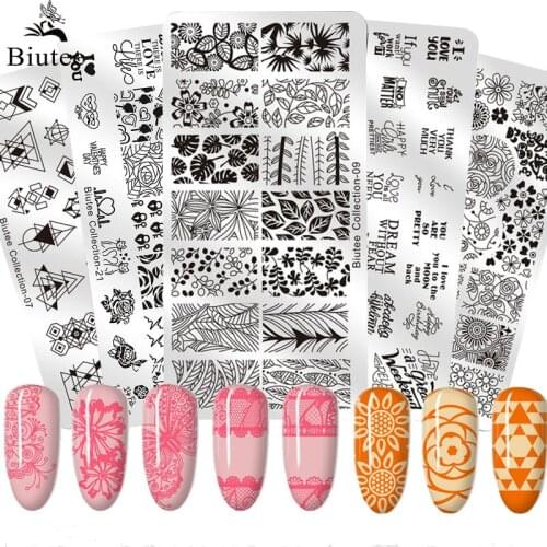 Biutee 12*6cm DIARY Nail Art Templates Stamping Plate Flower Leaf Print Animal Letter Floral Pattern Design Plates Stencil Tools