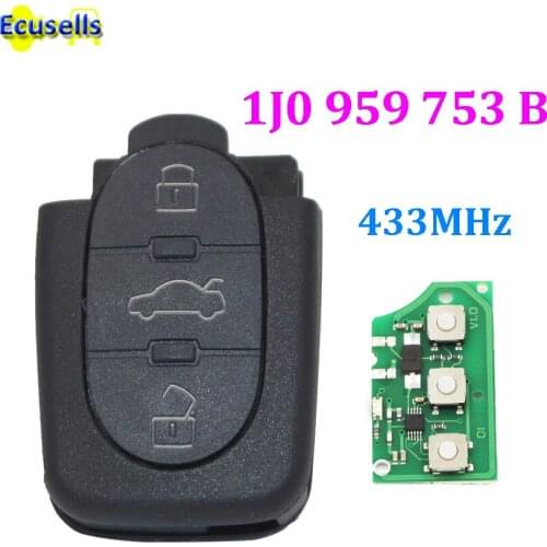 1J0 959 753 B 3 BUTTON 433MHZ REMOTE CONTROL FOB TRANSMITTER FOR VOLKSWAGEN VW PASSAT GOLF BEETLE POLO BORA 1J0959753B