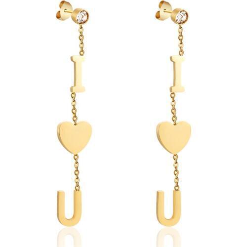 Hot Sale Beautiful Love Expression I Heart Y Drop Earrings Titanium Steel Gold Rose Gold Color Jewelry Zircon Earrings For Women
