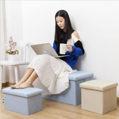 Simple Fabric Storage Stool Folding Shoe Bench Footstool Can Sit with Lid Box 30*30*30cm/40*25*25cm