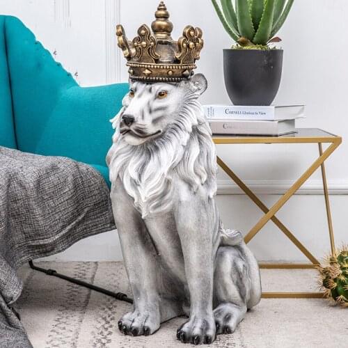 MODERN LARGE FLOOR KING OF THE FOREST 80CM STATUE ORNAMENTS WEARING A CROWN LION SCULPTURE NEW HOME DECORATION ACCESSORIES GIFTS