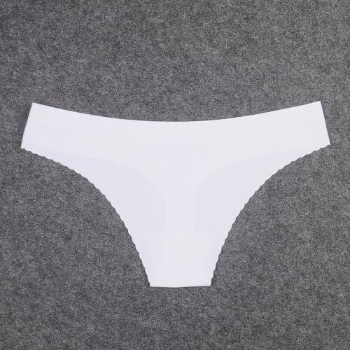 Low Waist Thong Seamless Underwear Women Sexy Ice Silk Panties Thong Wave Edge Design Raw-Cut G-string For Sexy Dress