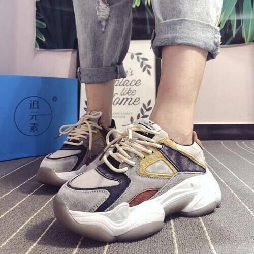 Super hot womens shoes color matching old shoes 2020 spring new Korean version of the wild thick casual shoes