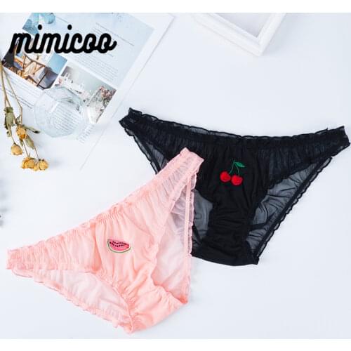 Women Sexy Lace Lingerie Temptation Low-waist Panties Female Transparent Fruit Embroidery Briefs Sweet Girls Underpants