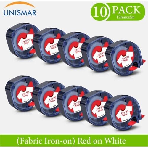 Unismar 1/2" Compatible for Dymo LetraTag 18777 Fabric Iron on label Red on White for Dymo Letratag label maker LT-100H Plus