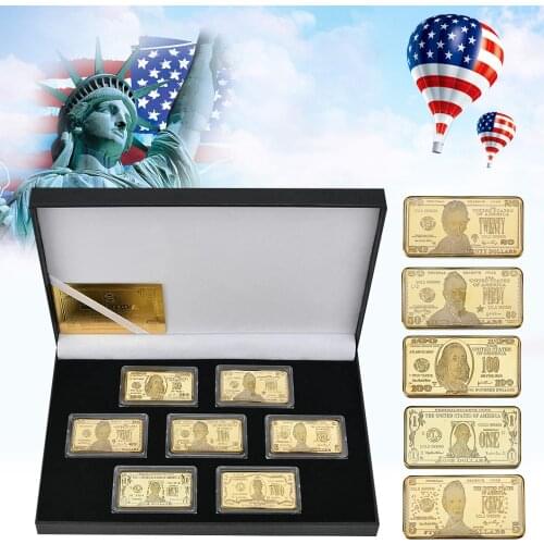 WR 7pcs/lot US Dollars Challenge Gold Bar with Coin Holder America Collectables Coin Bullion Set Souvenirs Gifts Dropshipping