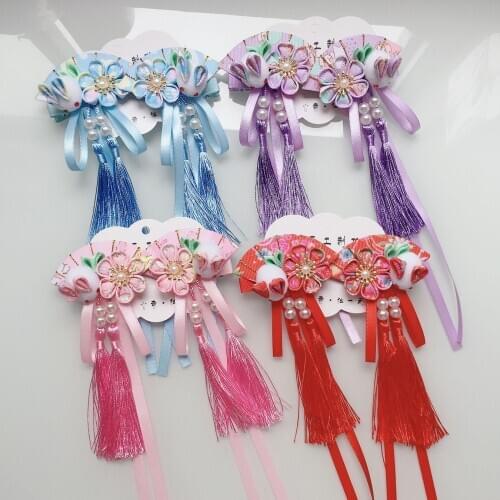 WYINYA Fabric and fan flower hairpin cute children rabbit price antique tassels streamers hairpins clothing accessories