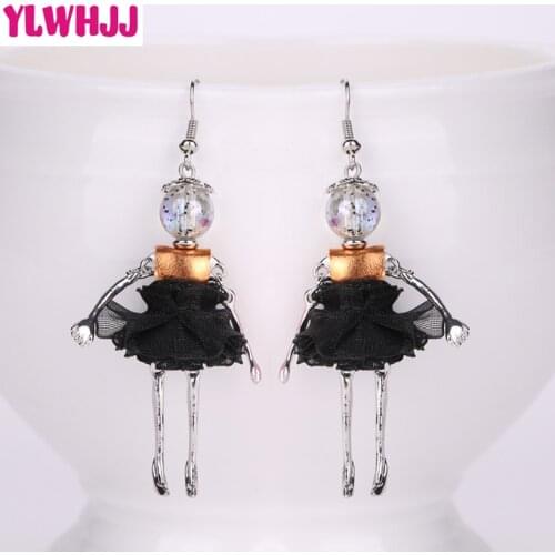 YLWHJJ brand new women lovely doll black dangle earrings girl dress zinc alloy fairy handmade drop earrings hot fashion jewelry