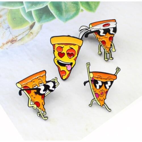 Funny Pizza Brooch Cute Cool Sunglasses Pizza Excited Boy Ninja Fighting Enamel Badge Denim Backpack Lapel Pin Pizza Lovers Gift