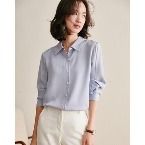 Sky blue crepe silk office blouse womens shirts and blouses 2020 summer elegant sexy boho long sleeve plus size palace loose