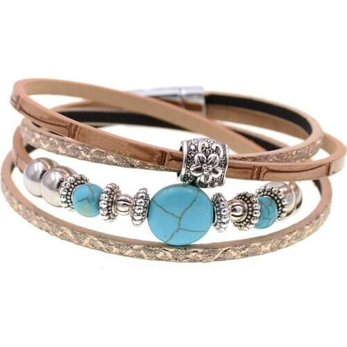 Women leather bracelets stone beads bracelets charm bracelets for women Bohemian bracelet fashion jewelry drop shipping