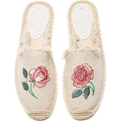 2021 sandals and slippers spring and summer new casual linen embroidered roses women slippers A COUPLE OF LINES