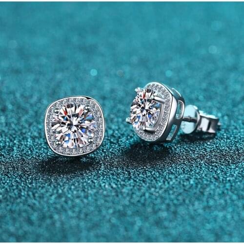 Passed Diamond Test Excellent Moissanite Earrings Square 925 Sterling Silver 1-2Ct Gem Ear Studs Women Wedding Anniversary Gift