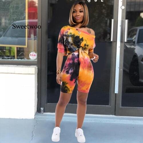 Plus Size Two Piece Set Tracksuit Women Tie Dye Print Short Sleeve Top with Shorts Summer Matching Sets 2 Piece Outfits