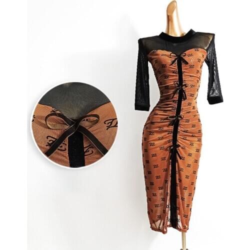 2020 New Patchwork Sexy Latin Dance Dress Women Half Sleeve Dress for Ballroom Samba Tango Chacha Dancing Performamnce TL616