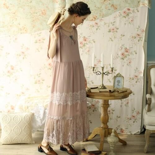 Maxi Dresses For Women Vintage Pink Elegant Slim Handmade Beading Tassel Lace Dress Korean Fashion Vest Dress vestido feminino