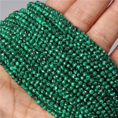 2/3MM Faceted Synthetic Green Malachite Stone Beads Loose Small Spacer Stripe Beads For Women Bracelet Jewelry Making Findings