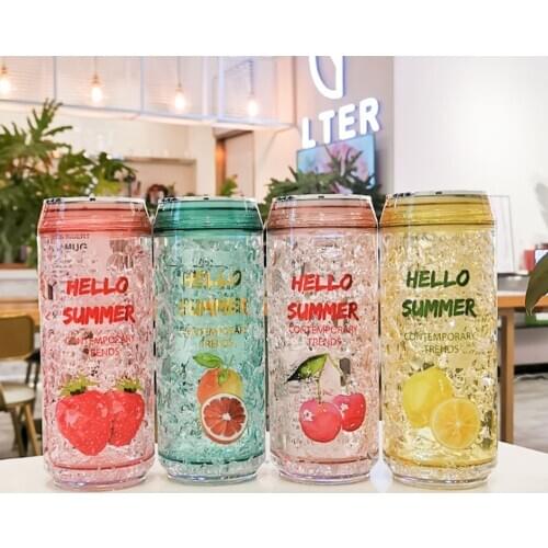 350ml Creative crushed ice water bottle, stylish and cute straw kettle, refrigerator refrigeration flash BPA Free