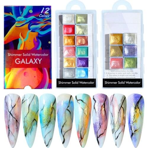 6 Colors Glitter Mineral Pearlescent Watercolor Pigment Solid Watercolor Powder Shimmer Nail Art Free Plate and Pen