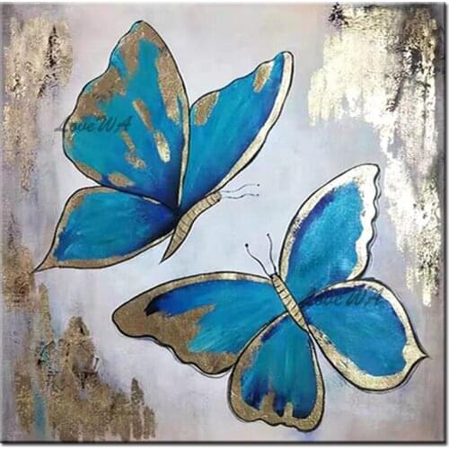 Gold Foil Abstract Butterfly And Flower Designs Wall Canvas Art Pure Hand-painted Oil Painting Artwork For Living Room Decor