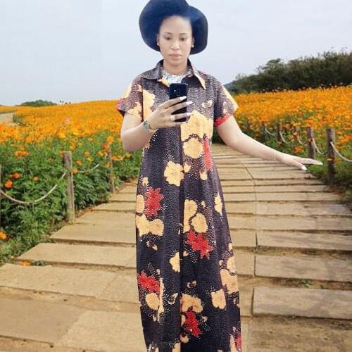 African Clothes For Women 2021 Latest Shirt Dress Turn-down Collar Summer Maxi Ladies Vestidos Floral Printed Blouse Clothes