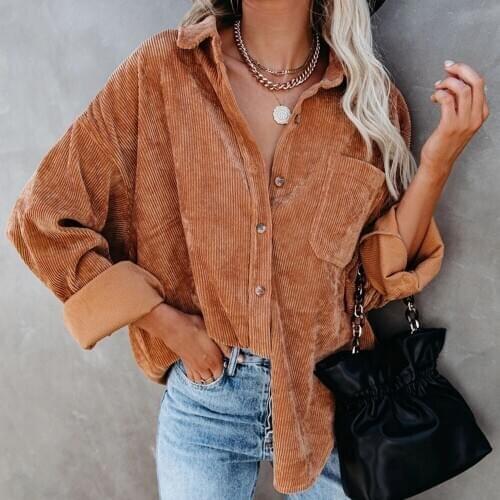 Female Long Sleeve Spring Autumn Ladies Shirts Loose Boyfriend Style Vintage Blouse Corduroy Shirts Women Tops Solid Blouses
