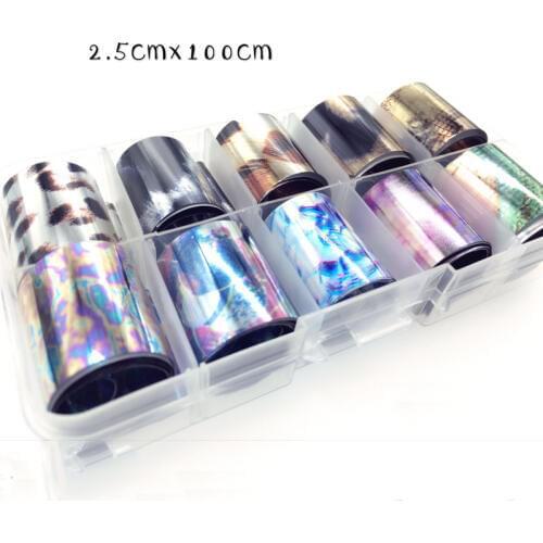 10pcs 2.5*100cm mixed style Holographic Nail Foil Sticker Transparent AB Colorful Transfer Sticker Manicure Foil For Nail decor