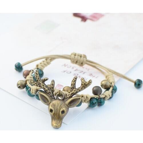 Mud-fired ceramic pattern round bead deer head charm bracelet retro elegant DIY rope chain design life with you bracelet