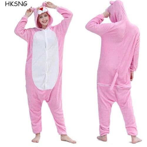 HKSNG Pink Panther Onesies Kigu Party Leopard Pajamas Animal Winter Warm Women Adult Cosplay Costume Hooded Kigu