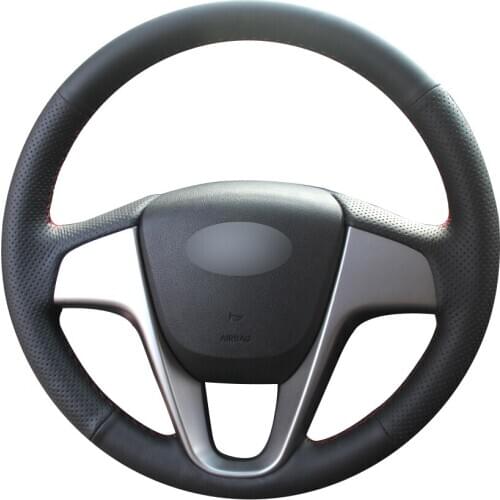 Black Synthetic Leather Car Steering Wheel Cover for Hyundai Solaris (RU) 2010-2016 Verna 2010-2016 i20 2009-2015 Accent