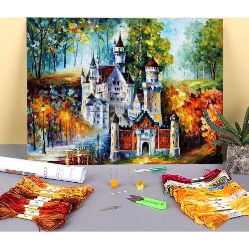 Oil Painting Style Castle Pre-Printed 11CT Cross-Stitch Kit Embroidery DMC Threads Knitting Hobby Handiwork Package