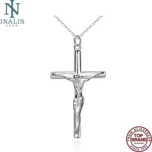 INALIS Long Jesus Cross Classic Necklaces Pendant Men Simple Copper Boy White Pendants Anniversary Fashion Jewelry New Arrival