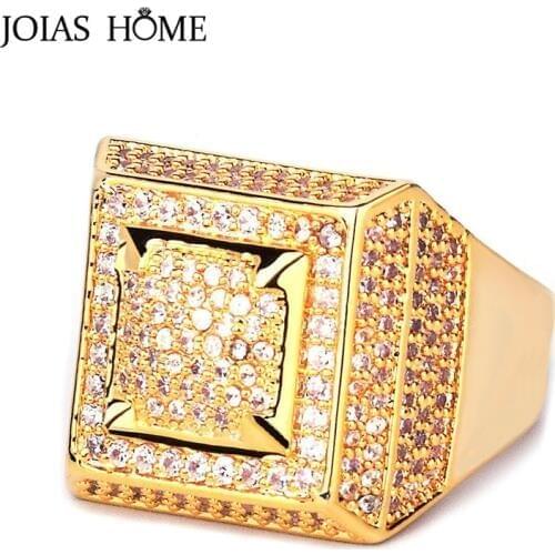 JoiasHome 925 sterling silver ring European and American luxury mens gold color zircon square ring wedding party gift wholesale