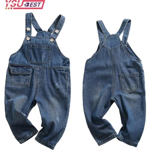 2021 Autumn Children Kids Little Girls Denim Overalls Pocket Boys Jeans Cotton Denim Baby Girl Jumpsuit Casual Loose Overalls