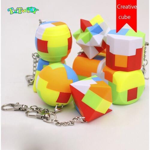 Mini Keychain Magic Cube Trihedron Cylinder Speed Cube puzzle Building block keychain combination Educational Toys For Children