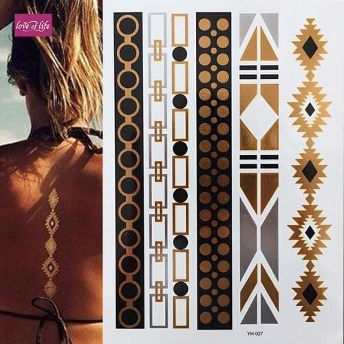 Fashion Women Temporary Tattoo Gold Body Art Inspired Metallic Tattoo Sticker