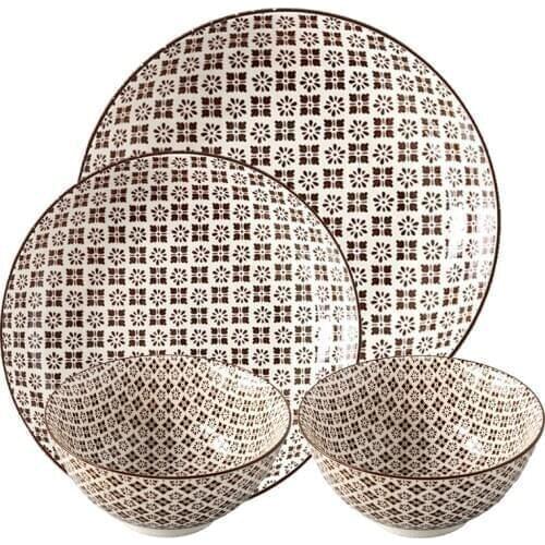 Ceramic Plate Bowl Set 4 Pcs / Combo Underglaze Round Shape Porcelain Tableware Support Oven Dishwasher CZY1020-4S