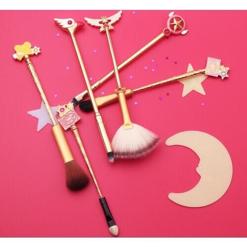 3 colors Anime Cosmetic Brush Makeup Brushes Set 6pcs Tools kit Eye Liner Shader Foundation Powder Natural-Synthetic Pink Hair
