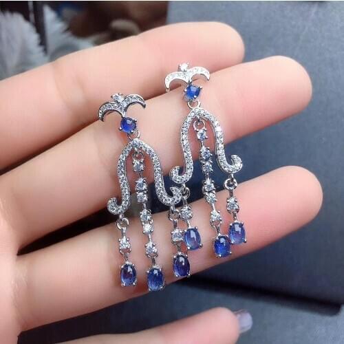 Natural And Real Sapphire Earring 925 sterling silver Fine jewelry For men women